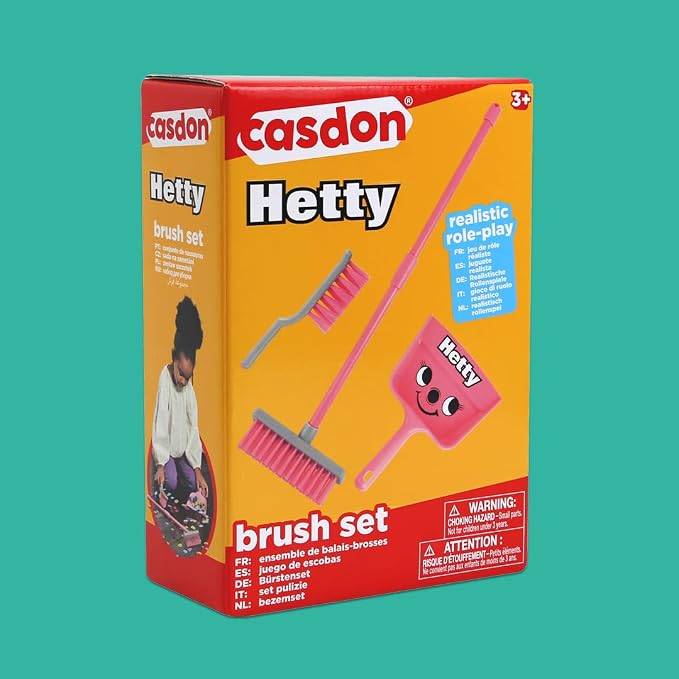 Casdon Hetty Brush Set | Child-Friendly Cleaning Toy Set for Ages 3+ | Fun & Educational | Includes Broom, Brush, Dustpan!