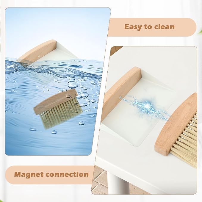 Mini Dustpan and Brush Set,Small Beechwood Dust Pan and Brush Set,Portable Cleaning Broom with Dustpan Combo Set with Natural Sisal