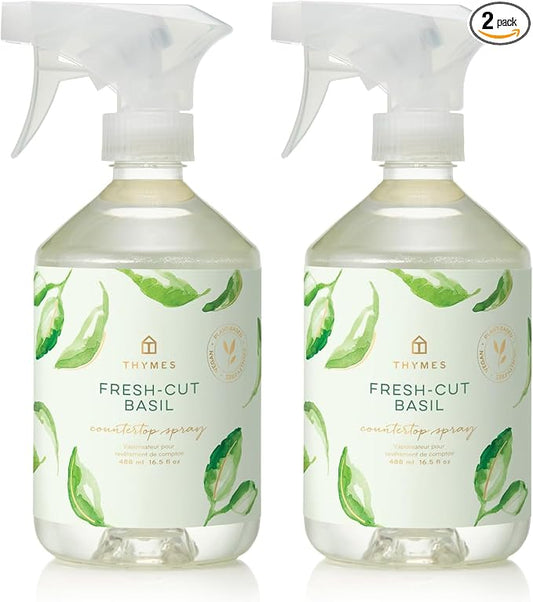 Thymes Countertop Spray - Counter Cleaner Spray - Household Cleaning Supplies (Fresh-Cut Basil, 16.5 fl oz) (Pack of 2)