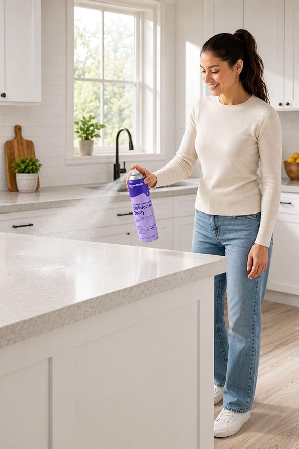 Amazon Basics Disinfectant Spray, Mountain Meadow Scent, Kills 99.9% of Bacteria, 19 Oz, Pack of 1