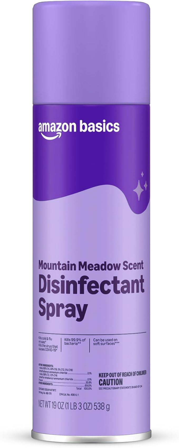 Amazon Basics Disinfectant Spray, Mountain Meadow Scent, Kills 99.9% of Bacteria, 19 Oz, Pack of 1