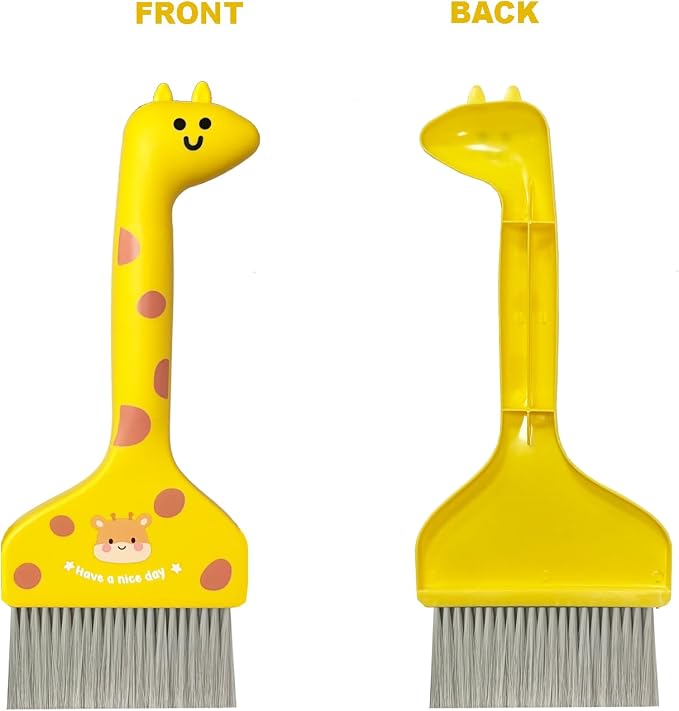 Mini Broom and Dustpan Set Cartoon Small Broom with Dustpan Combo Set Cute Cleaning Kit for Home Office Floor (Brown)