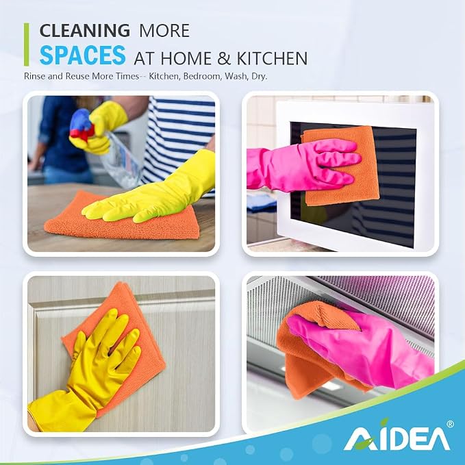 AIDEA Orange Microfiber Cleaning Cloth-12PK, Cleaning Rags 12"x12" Reusable | Microfiber Towel for Cars Lint Free, Absorbent Microfiber Rags, Reusable Shop Towels Dish Rags for Kitchen, Cleaning Supplies