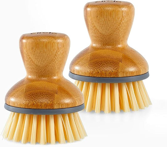 Full Circle Bubble Up Bamboo Dish Brush–Family Safe, Formaldehyde-Free–Ergonomic Palm Scrubber with Handle for Kitchen Cleaning,Dish Scrub Brush for Nonstick,Cast Iron & Sink,Gray,2 Pk