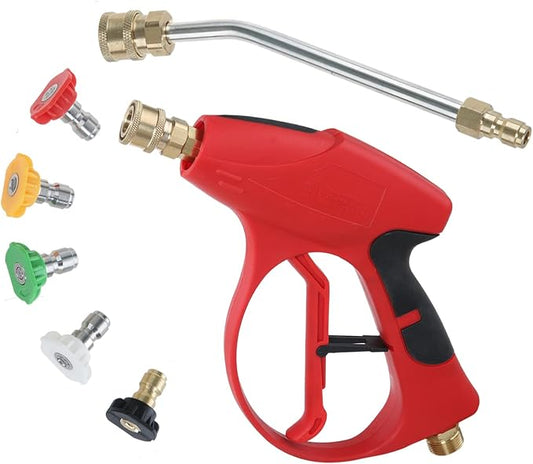 Sooprinse Short Pressure Washer Gun 3000 PSI, 7 Inch Replacement Extension Curved Wand, 5 Nozzle Tips, M22-14 Inlet
