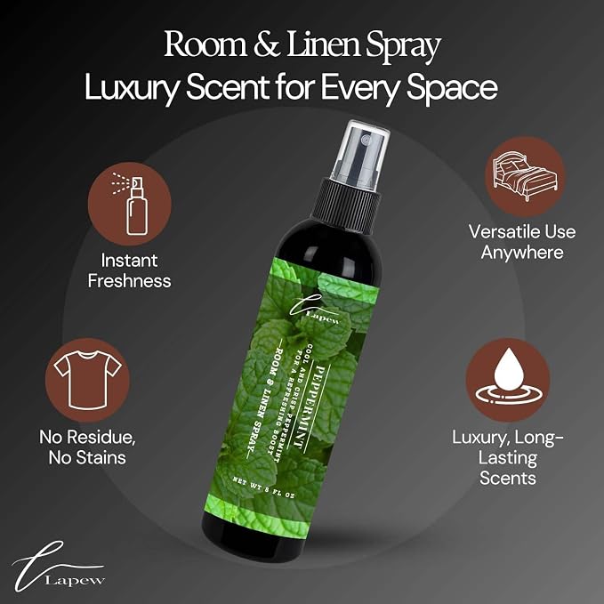 Lapew Room & Linen Spray | Fragrance Mist for Home, Car & Office | Fabric & Air Freshener | Neutralizing Mist | Made in USA | Peppermint