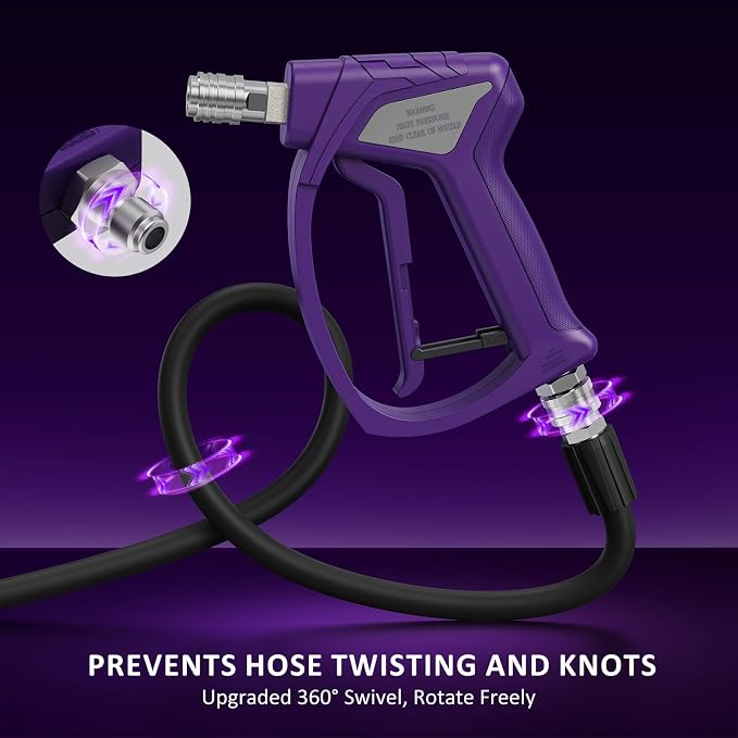 Short Pressure Washer Gun with 3/8" Swivel, 4080PSI | Short Pressure Washer Swivel Gun Pro,with 25° Soft Pressure Washer Nozzle, M22-15mm & 3/8 Adapter for Car Washing