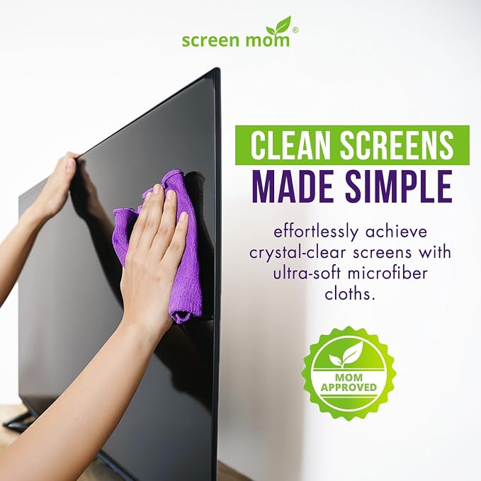 Screen Cleaner 4-Pack Microfiber Cloths for TV, Car, Laptop & Computer | Streak-Free Shine, 15.75"x15.75" in Size, Reusable Washable Towels, Purple, Cleaning Cloth for Electronics & Gadgets