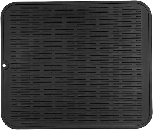MicoYang Silicone Dish Drying Mat for Multiple Usage,Easy clean,Eco-friendly,Heat-resistant Silicone Mat for Kitchen Counter or Sink,Refrigerator or Drawer Liner Black XL 18 inches x 16 inches