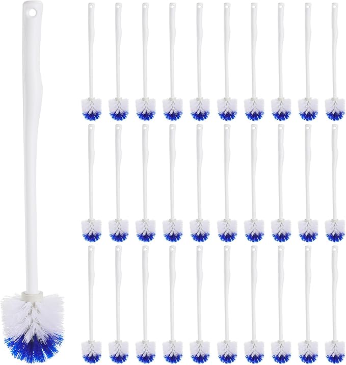 Willinglong 30 Pcs 18.5 Inch Toilet Bowl Cleaner Brush Bathroom Long Plastic Handled Cleaning Scrubber with Hook Hole Without Holder for Household Cleaning (Blue,White)