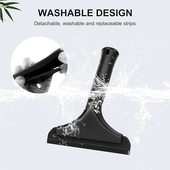 SetSail Shower Squeegee for Glass Doors, Small Squeegee for Shower Glass | Mini Silicone Squeegee for Window, Glass Door, Bathroom, Mirror, Car Window, All Black