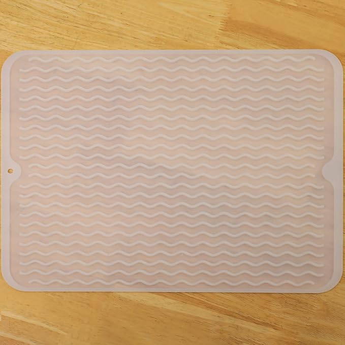 MicoYang Silicone Dish Drying Mat — Quick-Dry Ridges Counter & Sink Pad, Heat-Resistant Trivet to 450°F, Non-Slip & Dishwasher Safe, Roll-Up Storage, 18 Colors & 9 Sizes (Translucent, 16"×12")