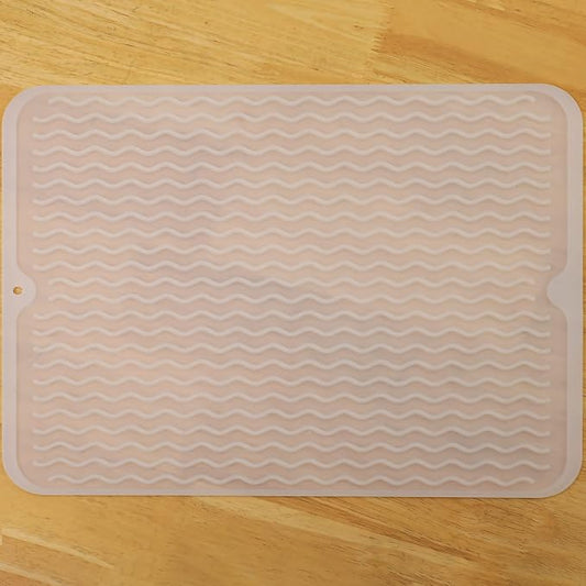 MicoYang Silicone Dish Drying Mat — Quick-Dry Ridges Counter & Sink Pad, Heat-Resistant Trivet to 450°F, Non-Slip & Dishwasher Safe, Roll-Up Storage, 18 Colors & 9 Sizes (Translucent, 16"×12")