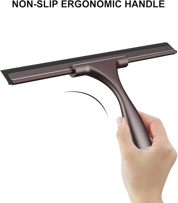 SetSail Shower Squeegee for Glass Doors, 12 Inches, Bronze | All-Purpose Squeegee for Shower Glass Door Stainless Steel Window Squeegee with Hook for Car Windshield