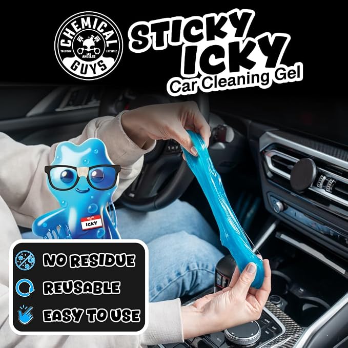 Chemical Guys, Sticky Icky Car Cleaning Gel, Green Apple, 4 Pk | Reusable car interior gel presses into vents, consoles and cup holders to lift dust and crumbs, fresh green apple scent