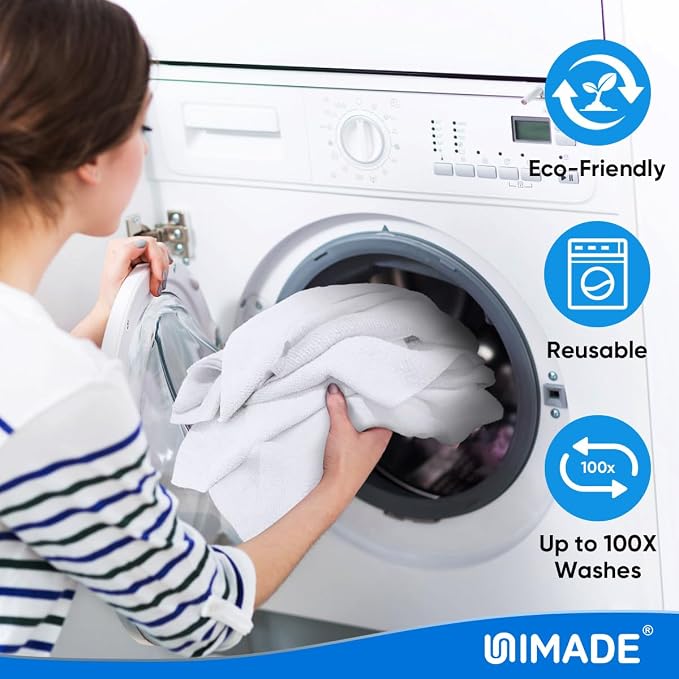 UNIMADE Shop Towel Rags, 50 Pack Reusable Shop Rags Bulk Microfiber Cleaning Cloth Lint Free Cleaning Towels for Car Kitchen Automotive Bar Mechanic Restaurant Garage, 11.5"x 11.5", White