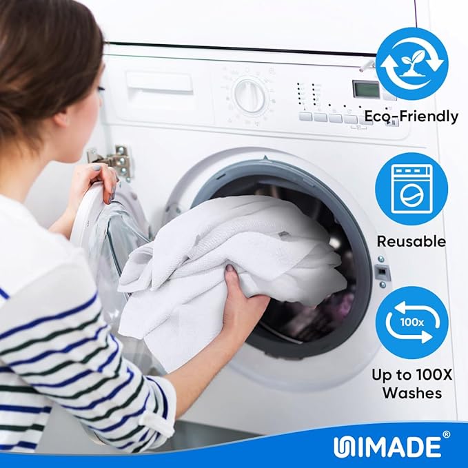 UNIMADE Shop Towels Rags, 150 Pack Reusable Shop Rags Bulk Microfiber Cleaning Cloth Lint Free Cleaning Towels for Car Kitchen Automotive Bar Mechanic Restaurant Garage, 11.5"x 11.5", White