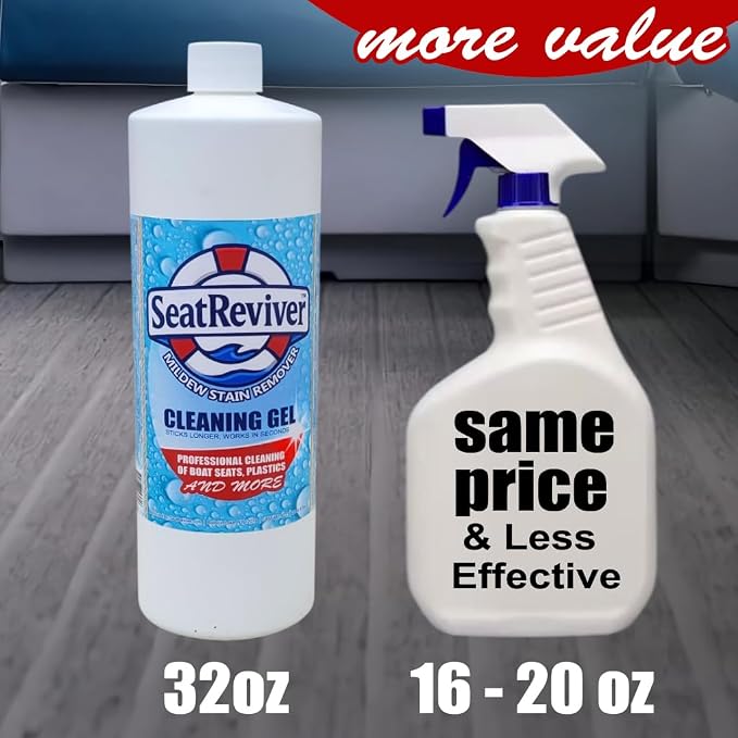 Marine Mildew Stain Remover for Boat Seats, Vinyl & Plastic | Light Gel That Clings Longer | Fast-Acting | No Scrub | 32oz