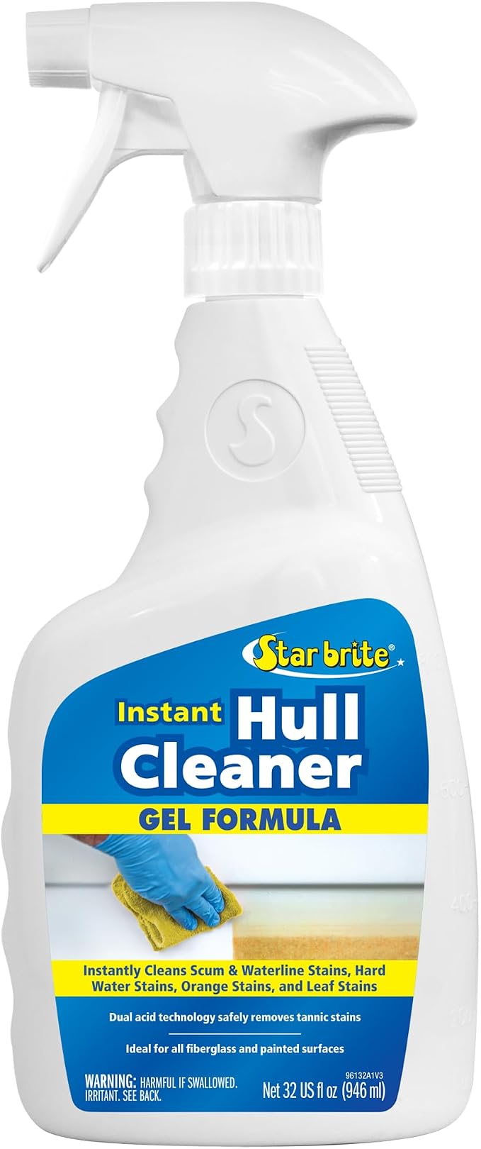 STAR BRITE Instant Hull Cleaner - 32 Oz Gel Spray - Easily Remove Stains, Scum Lines & Grime on Boat Hulls, Fiberglass, Plastic & Painted Surfaces - Easy to Use Formula (096132)