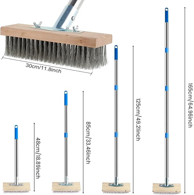 Concrete Scrub Brush - Concrete Brush Wire Broom with 62" Long Handle - Deck Brushes for Scrubbing Heavy Duty Stiff Metal Bristle Floor Scrubber Brushes for Cleaning Moss Grout Garage Patio