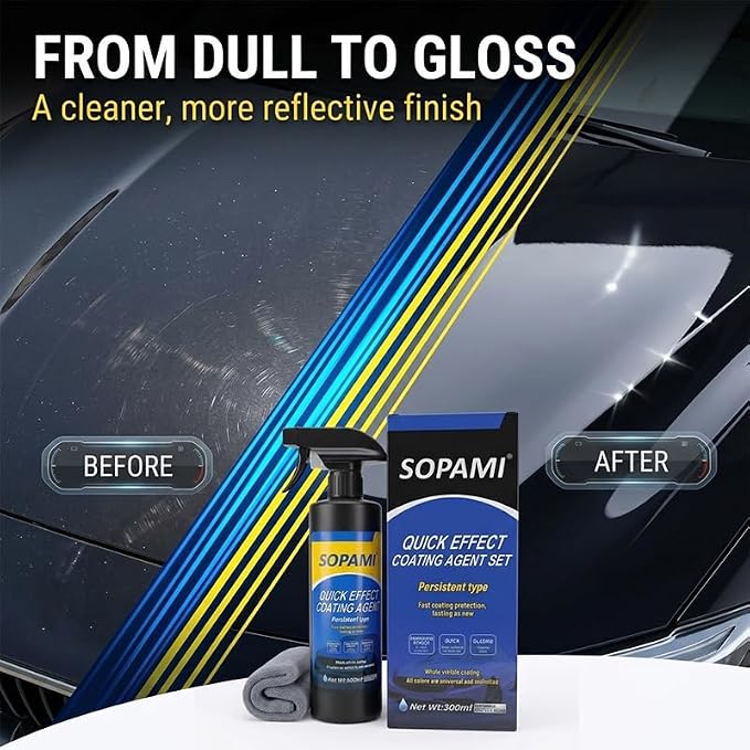 Sopami Car Coating Spray, Quick Effect Coating Agent - 33.8 FL OZ | Car Scratch Wax Polish Spray Waterless Wash, Quickly Coat Car Wax, Oil Film Emulsion Glass Cleaner with towel for All Car