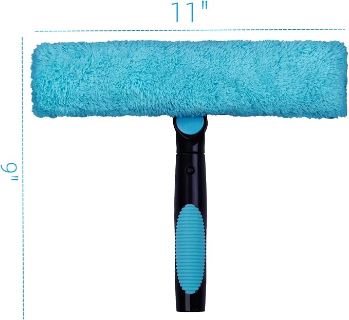 9pcs 11" Window Squeegee & Microfiber Scrubber 2-in-1 Cleaning Tool | Attachment Only