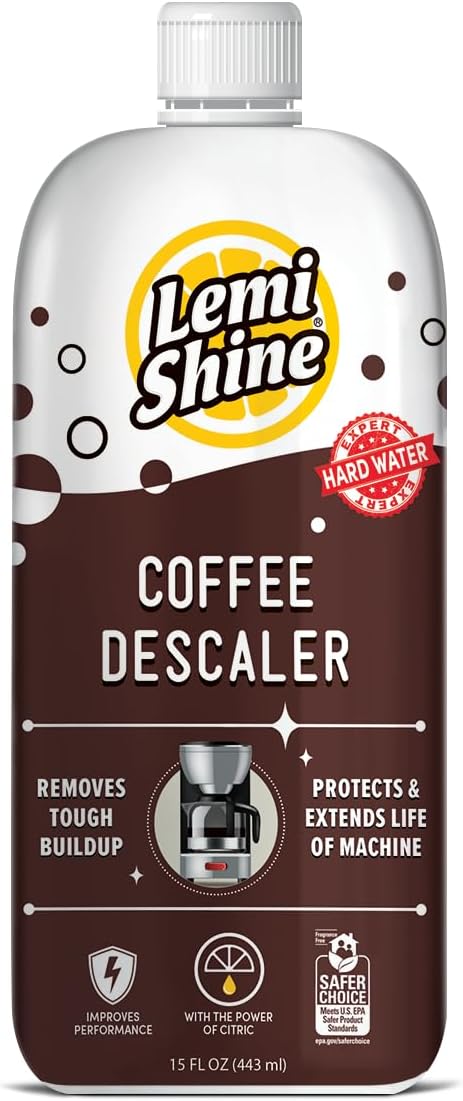 Lemi Shine Coffee Descaler - Made with Food-Grade Citric Acid - 15 oz | Removes Tough Buildup - Food-Grade Citric Acid Coffee Maker Cleaner for Nespresso, Keurig, and More