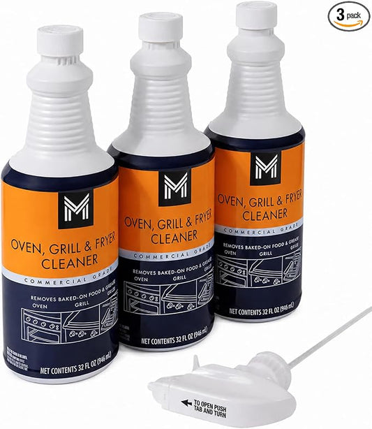 Member Mark Commercial Grade Oven, Grill & Fryer Cleaner Spray – 32 fl oz (Pack of 3) | Removes Baked-On Grease & Food, Heavy Duty Kitchen Degreaser for Oven, BBQ Grill, Deep Fryer
