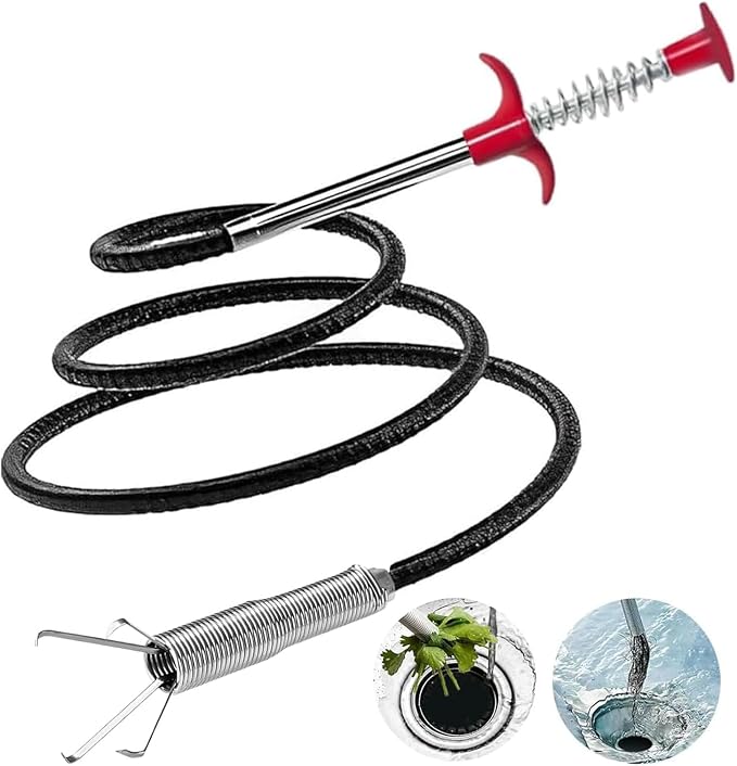 61 Inch Drain Snake Clog Remover, Flexible Grabber Tool with Strong 4-Claw, for Sink, Shower, Bathtub, Kitchen Drain & Toilet