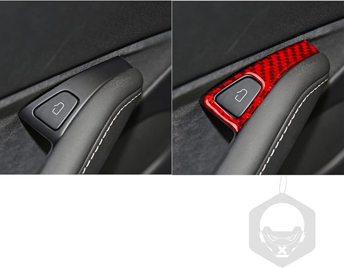 Red Real Carbon Fiber Trim for Tesla Accessories | for Model 3 2017-2022 / Model Y 2020-2024 Door Glass Lifting Window Power Switch Button Sticker Interior Thick Overlay Decal