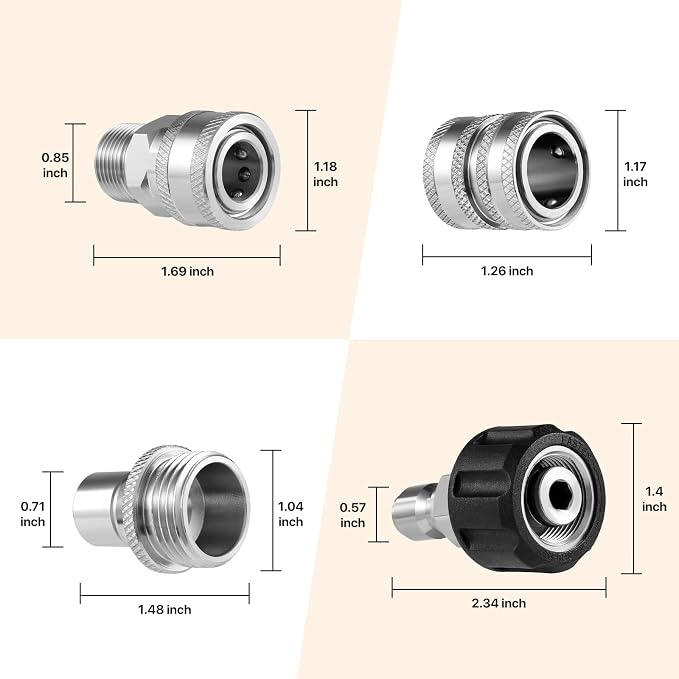 Twinkle Star Pressure Washer Adapter Set, Stainless Steel, 8 Sets | Quick Disconnect Kit, M22 14mm Quick Connect Swivel to 3/8'' Quick Connect, 3/4'' to Quick Release