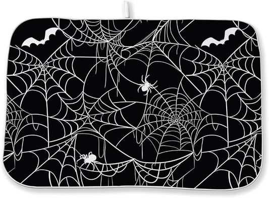 Halloween Dish Drying Mat 18 x 24 Inch Bat Spider Web Drying Mat for Kitchen Counter Absorbent Spiders Black Dishes Dry Pad for Drainer Rack Kitchen Fast Dry
