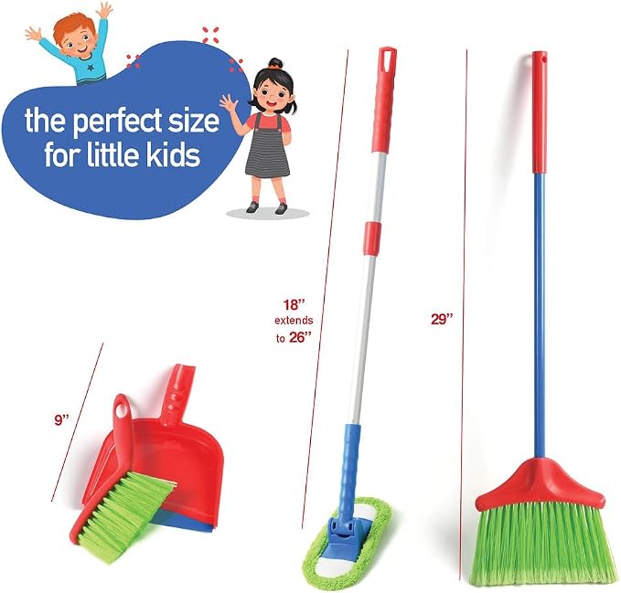 Play22 Kids Cleaning Set 4 Piece - Toy Cleaning Set Includes Broom, Mop, Brush, Dust Pan - Toy Kitchen Toddler Set is A Great Toy Gift for Boys & Girls