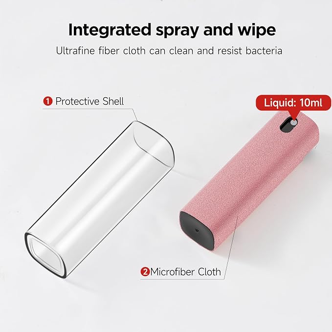 YTT Touchscreen Screen Cleaner Spray, for Phones iPad Car (Pink) | Protective Case, Two-in-One Spray & Microfiber Cloth, Streak-Free Finish, Ideal for Phone, Laptop, MacBook & Car Touchscreens