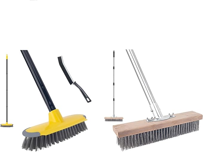 Deck Brush with Long Handle, Scrub Brush for Shower, Stainless Steel Wire Scrub Brush with Long Handle for Deck, Concrete, Patio Floor Cleaning
