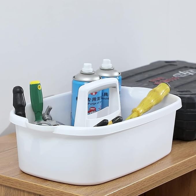 Large Cleaning Supplies Caddy Portable Shower Caddy Basket White 2 Pack | Sturdy Supply Organizer with Handle Plastic Bucket Tool Storage for Bathroom Bedroom Kitchen Garden College Dorm Essentials