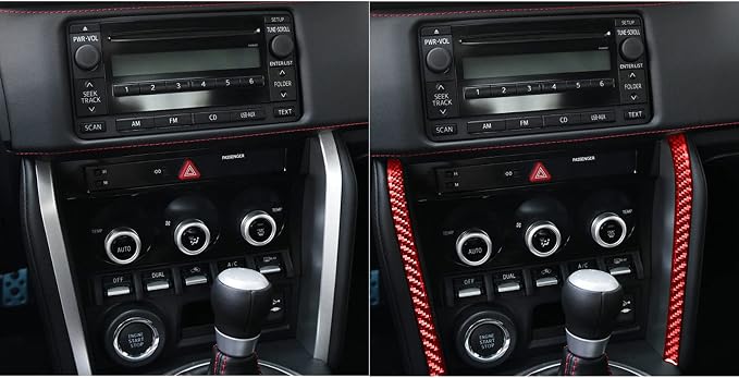 Radio Panel Central Console Side Strips Red Real Carbon Fiber Trim Stickers Compatible with Subaru BRZ/Scion FR-S/Toyota 86 2016 2017 2018 2019 2020 Car Accessories Decals