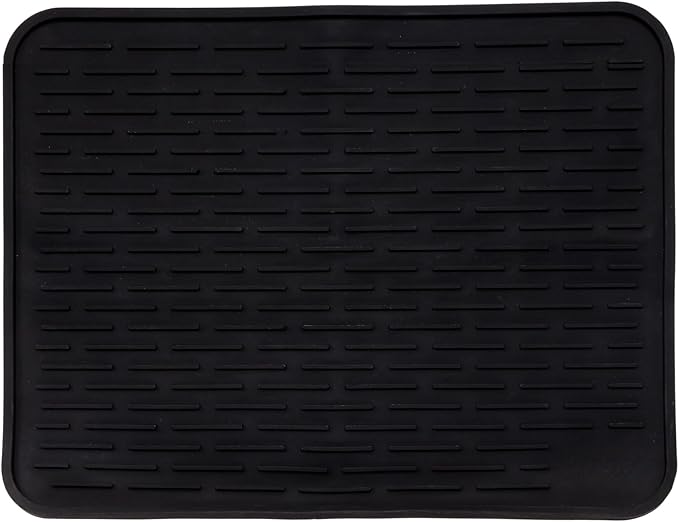 Large Silicone Dish Drying Mat for Kitchen Counter or Under Sink, 16" x 12" Large, Waterproof Pet Feeding Mat, Water Bowls, Under Drying Racks for Dishes, Coffee Bars, Bar Mats (Black)…