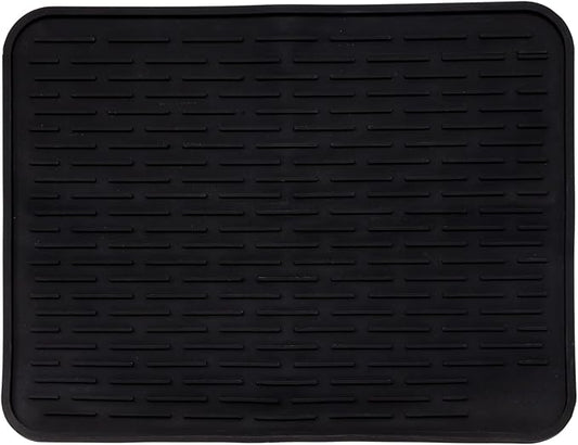 Large Silicone Dish Drying Mat for Kitchen Counter or Under Sink, 16" x 12" Large, Waterproof Pet Feeding Mat, Water Bowls, Under Drying Racks for Dishes, Coffee Bars, Bar Mats (Black)…