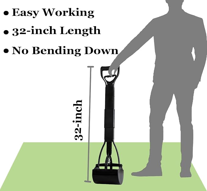 ienjoyed 32" Dog Pooper Scooper for Small Dog to Large Dog, Heavy Duty Dog Poop Scooper for Yard & Walks, Durable Double Spring Clamp, Simple One Step Assembly (Black)