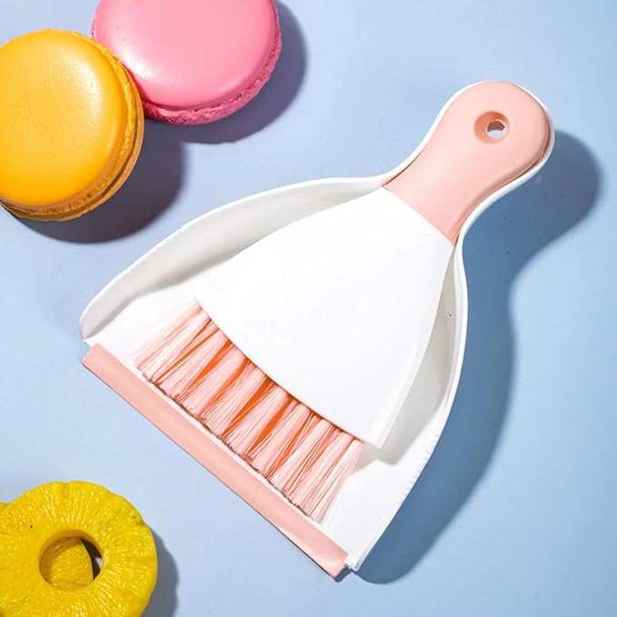 Small Hand Dust Pan and Brush - Small Broom and Dustpan Set, Mini Broom and Dustpan, Compact Dustpans and Brush for Home Cleaning, Sofa, Desk, Guinea Pig Cage, Cat Litter, etc. (Pink)