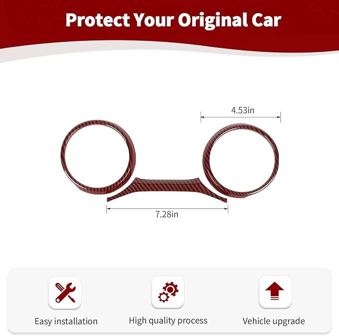 RT-TCZ for Jeep JL Dashboard Instrument Panel Gauges Trim Ring Cover for Jeep Wrangler JL JLU Gladiator JT 2018-2023 Red Carbon Fiber Interior Accessories 3pcs