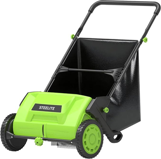 STEELITE 21inch Leaf & Grass Collector, Push Lawn Sweeper for Grass Clippings, Leaves & Debris, Manual Push Yard Sweeper with Height Adjustment & Large Collection Hopper
