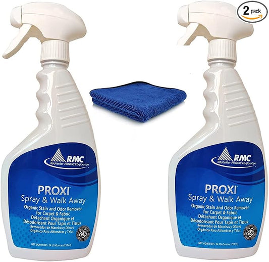 PROXI RMC Spray & Walk Away Spot Removal (2-pack) Stain Remover Deodorizer Carpet Cleaner and Upholstery + Large 16 x 16 Microfiber Cleaning Cloth - RCMPC11849315-24oz
