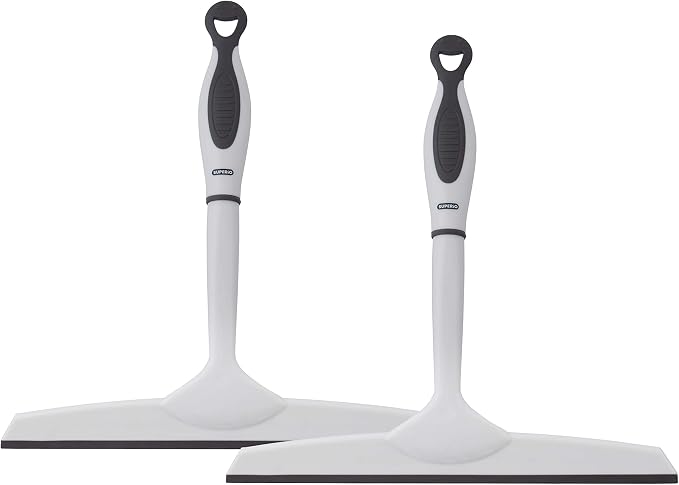 Superio Rubber Squeegee, 2 Pack, Streak Free All Purpose Window Squeegee, Comfort Grip Handle and Hanging Hook (Grey, 10 Inch- 2 Pack)