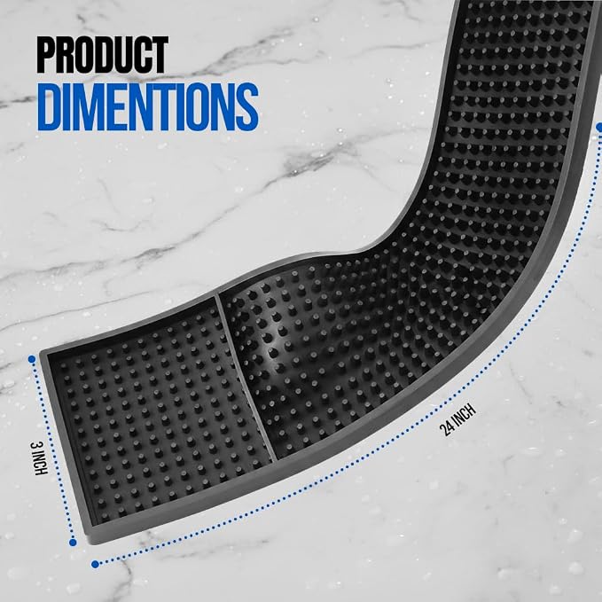 Black Bar Mats 24" x 3" – Non-Slip Rubber Bar Service & Spill Mats for Countertop, Bartending, Coffee Bar, Kitchen, Restaurant (Pack of 2)