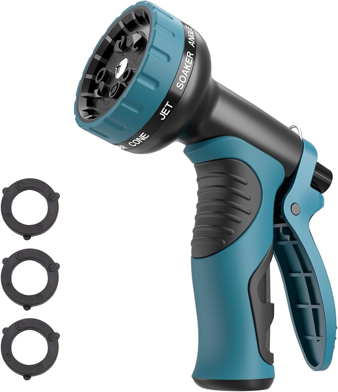 Besiter Garden Water Hose Nozzle, Water Spray Nozzle with 10 Spray Modes Suitable for Watering Plants, Iawns and Gardens, Car Washing, Cleaning, Showering Pets and Outdoor Fun, Blue