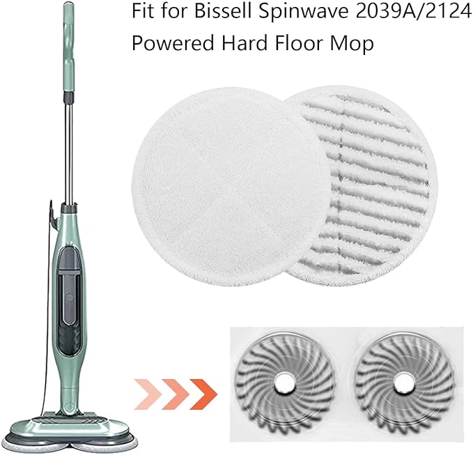 Spin Wave Mop Pads Fit for Bissell Spin Wave 20399 23157 23159 2039A 2124A 20393 2039T 2039W 20391 20395 2307 2315A Soft Scrubby Pads for Hardwood Floor Cleaning Replacement Pads(12Pack)