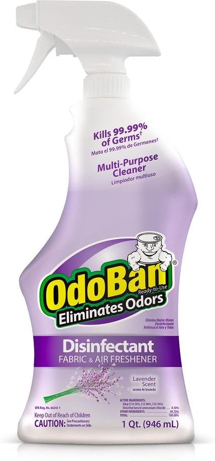 OdoBan Ready-to-Use Disinfectant and Odor Eliminator, Set of 4 Spray Bottles, 32 Ounces Each, Lavender Scent