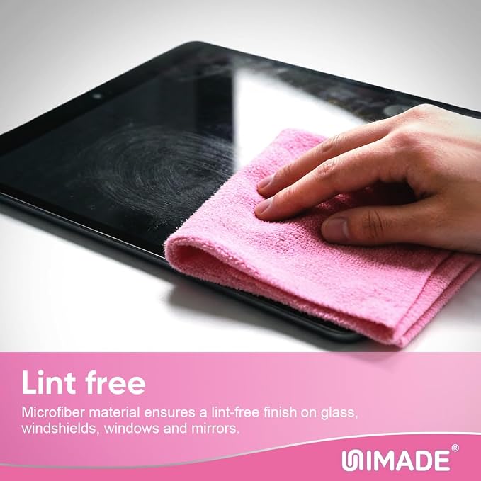 UNIMADE Microfiber Cleaning Cloth, 100 Sheets Microfiber Towels for Cars | Commercial Grade Washcloths Lint-Free Bulk Shop Towel Cleaning Rags for Restaurant Garage Housekeeping,11"x 9", Pink
